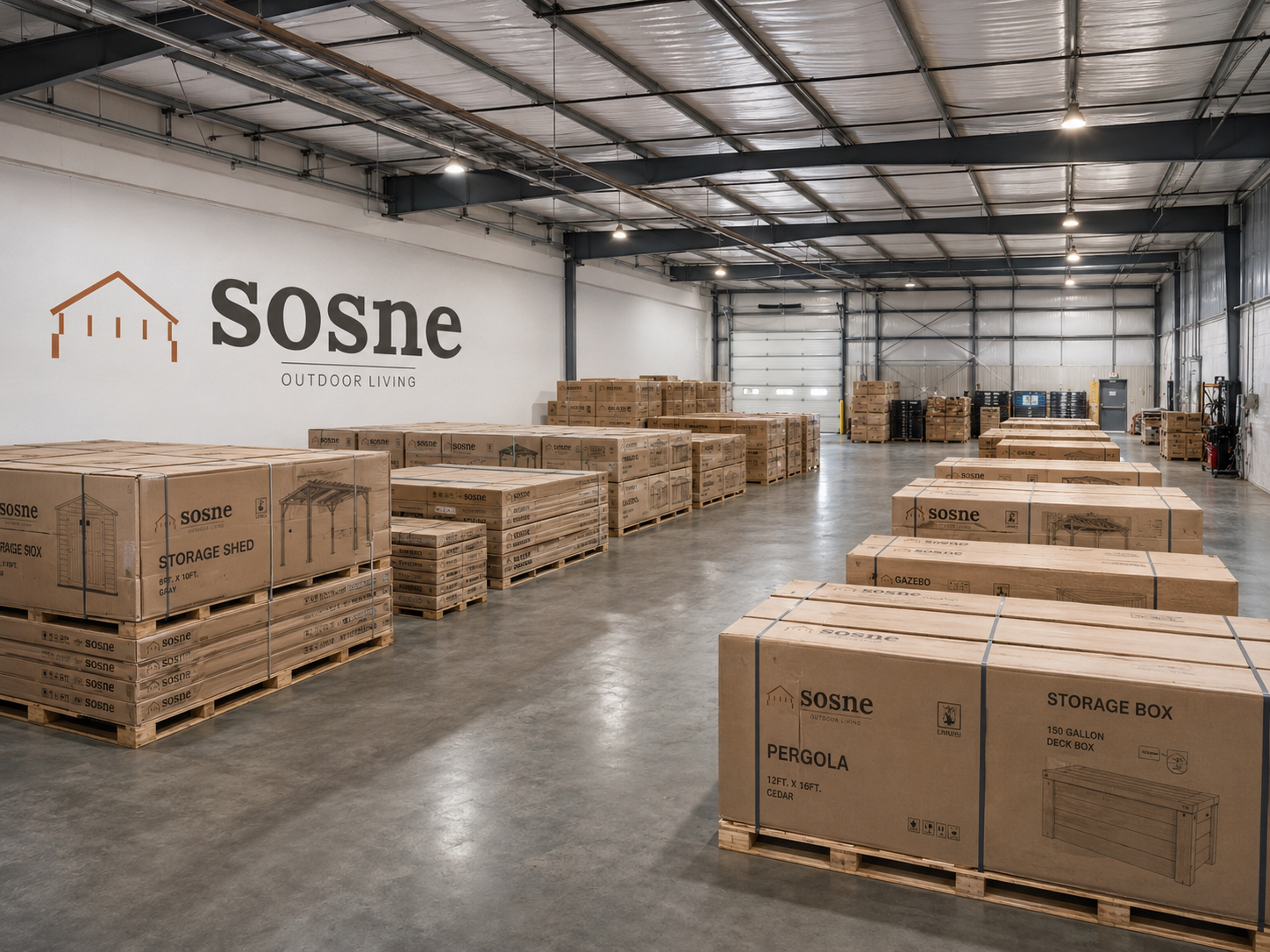 Sonse LLC inventory of sheds, pergolas, and storage boxes