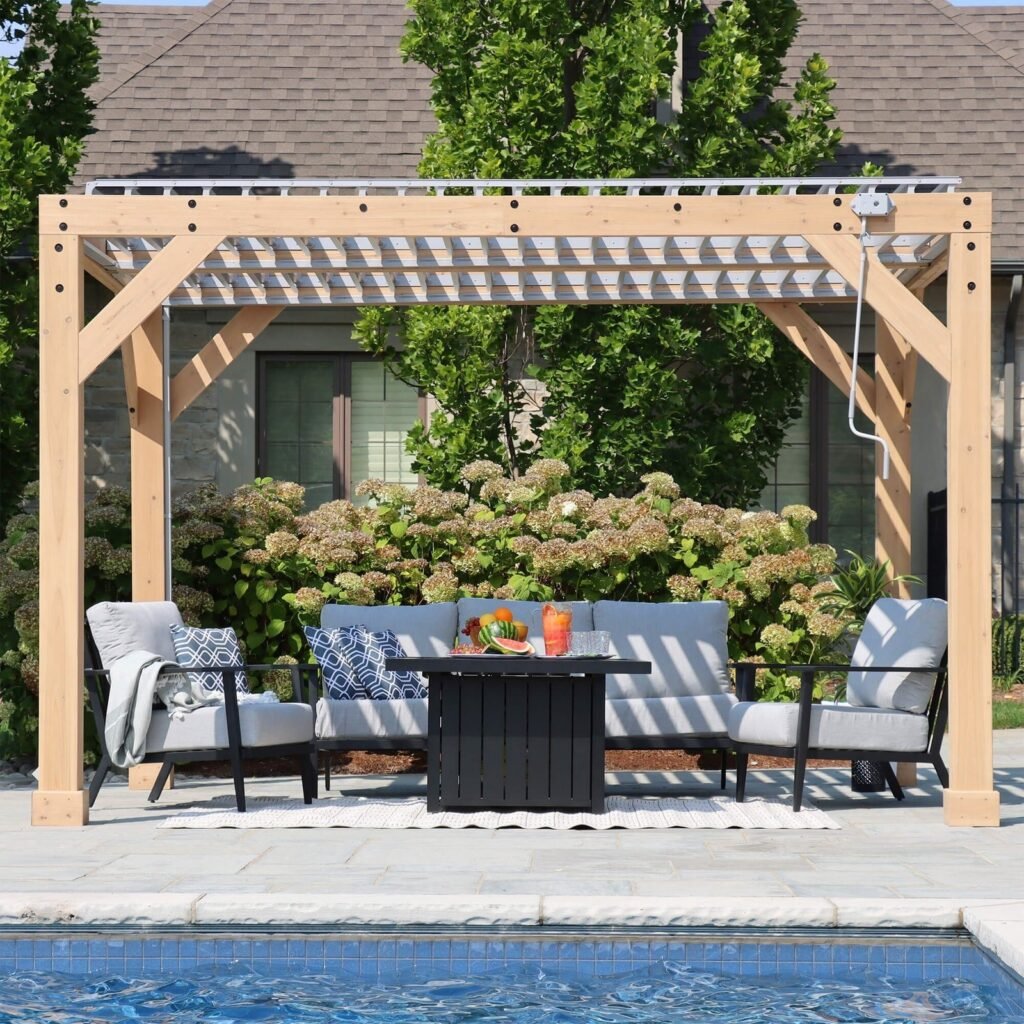 YardistryStructures 10 x 12 Ft Cedar Wood Louvered Pergola, Natural Cedar