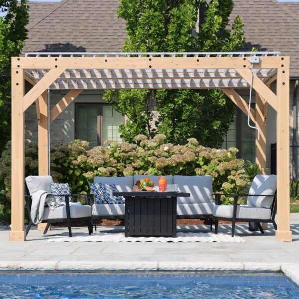YardistryStructures 10 x 12 Ft Cedar Wood Louvered Pergola, Natural Cedar